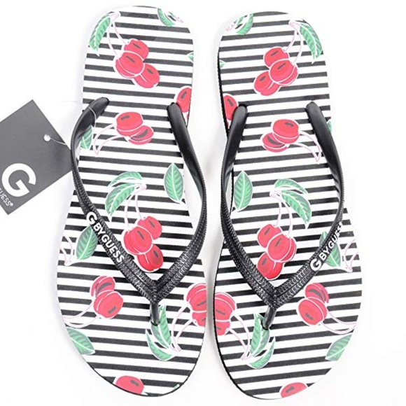 red guess flip flops